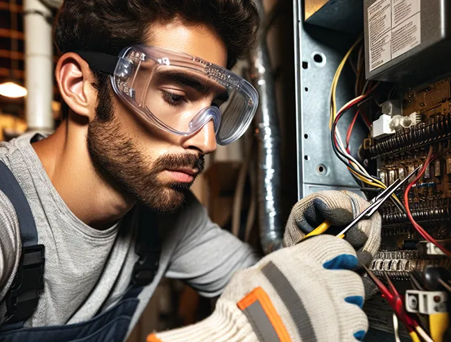 a technician working on an furnace repair in Sevierville.